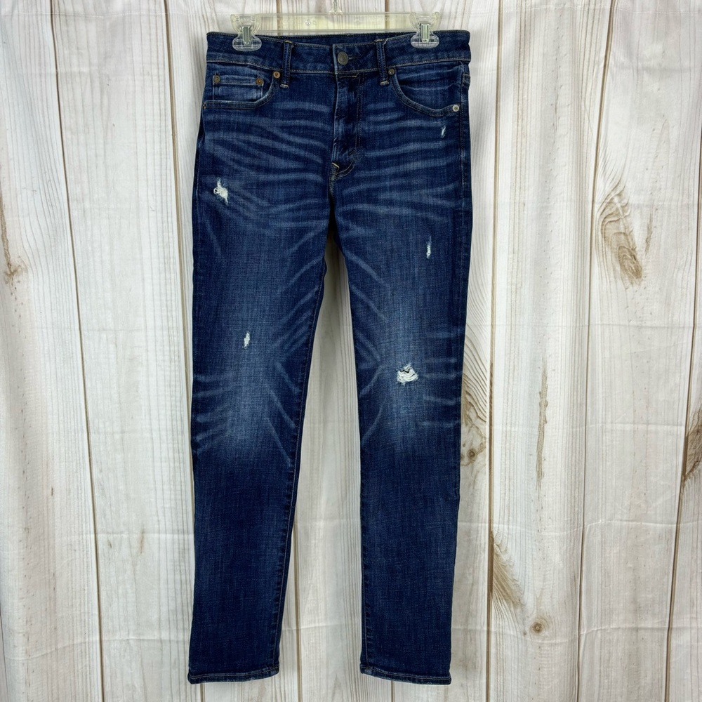 America Eagle Jeans Slim Straight Stretch Distressed AE Mens Blue Jeans 30x32